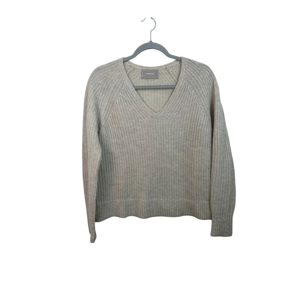 Everlane Alpaca V-Neck Sweater Women Small Beige Excellent Ribbed Knit